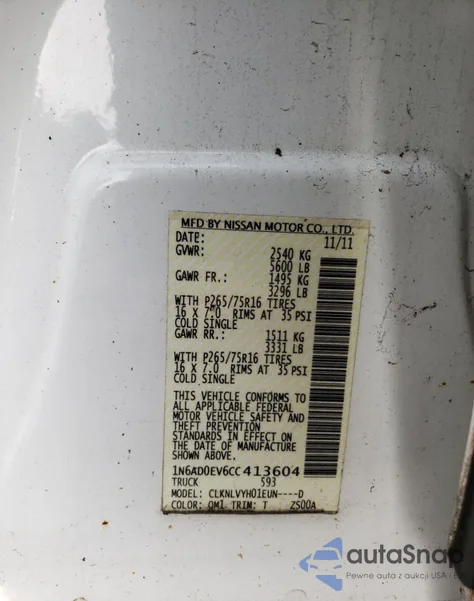 2012 Nissan Frontier S from USA, damaged, VIN 1N6AD0EV6CC413604